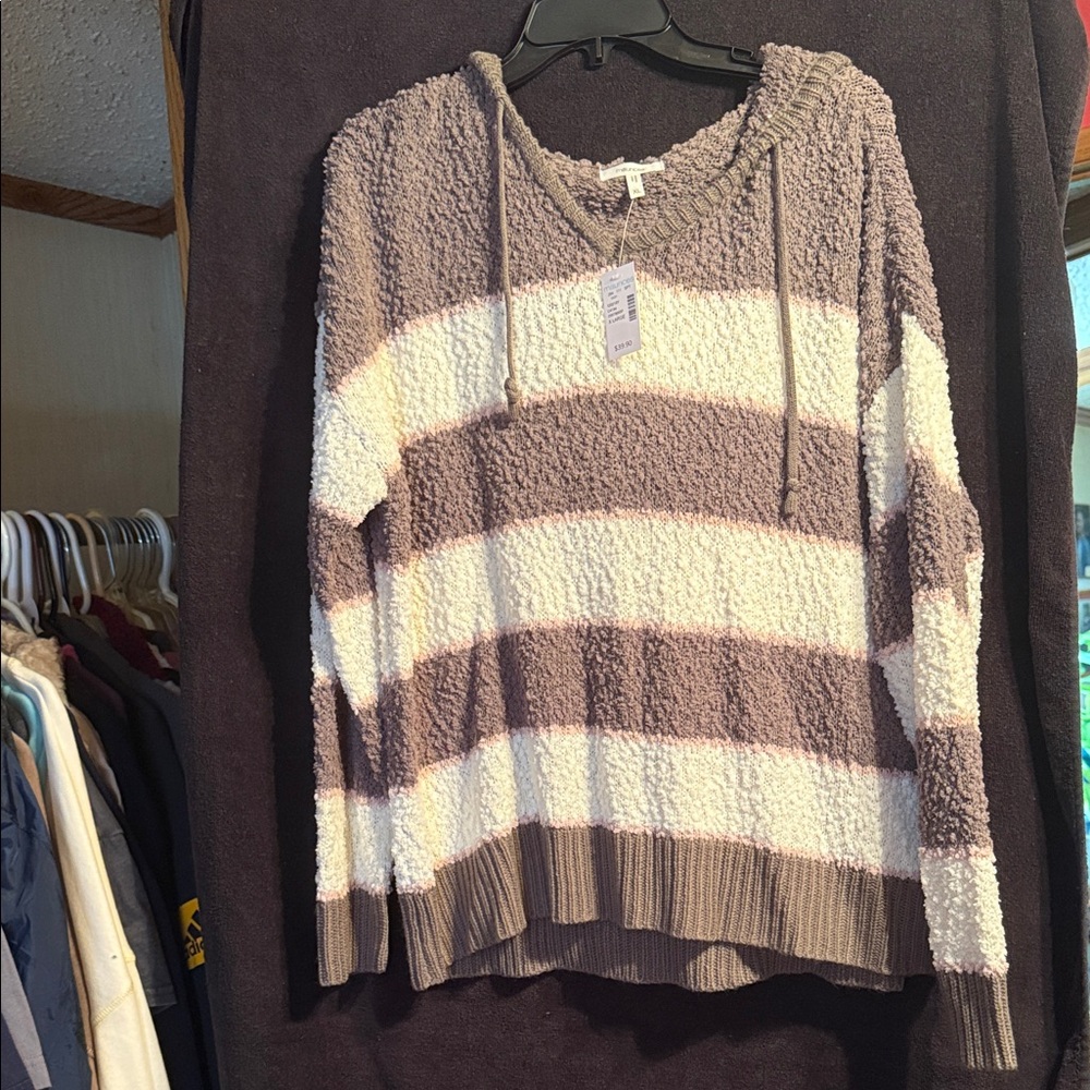 Maurices V-Neck Striped Sweater - Brown and White